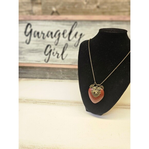 Vintage Victorian Style Burgundy red brown Rustic Heart Cookie Lee Necklace - Picture 2 of 6